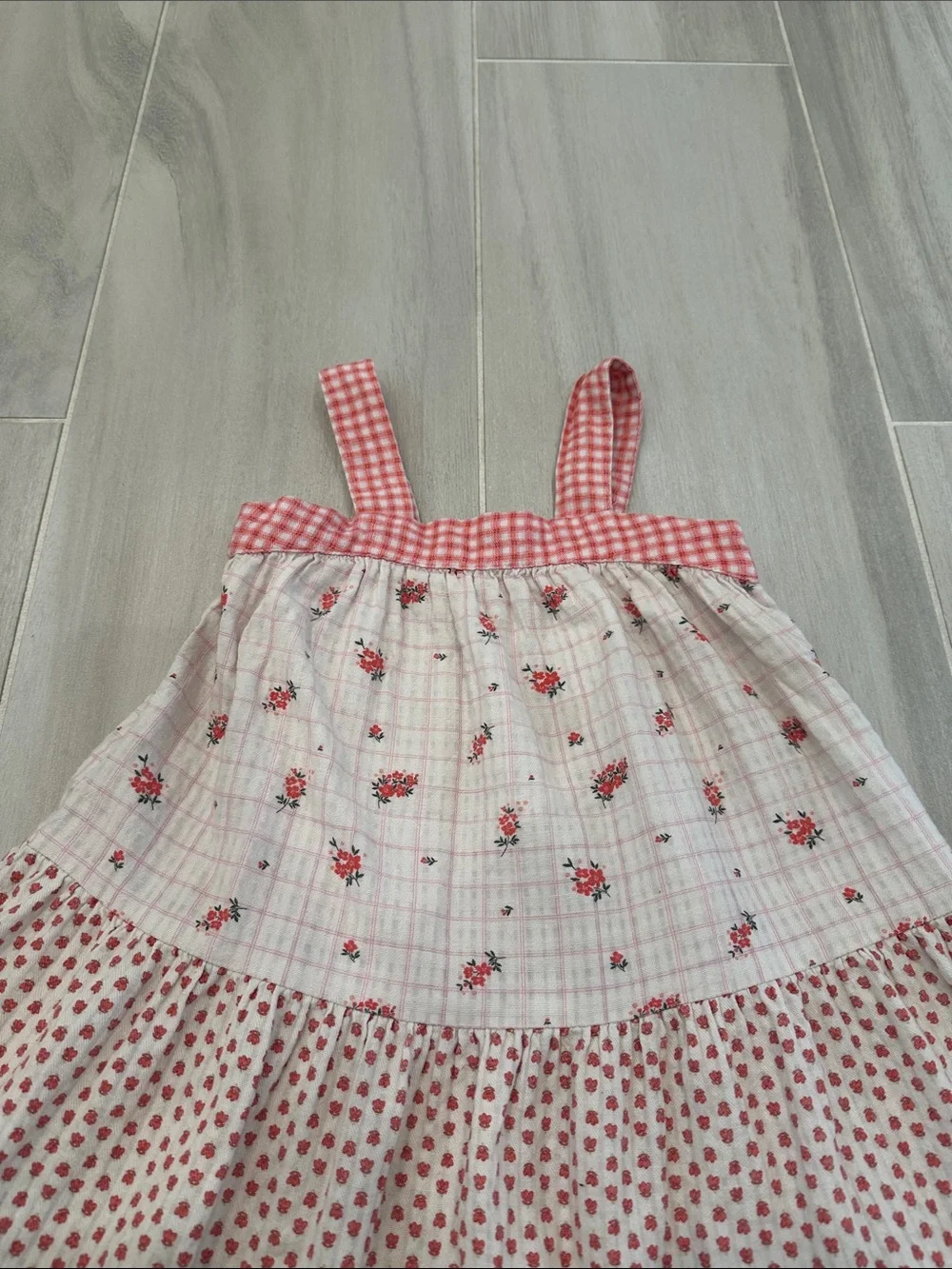 Zara 3T Pink Floral & Gingham Tiered Sundress